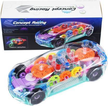 Haulsale Musical Car Toy with Colorful Lights Transparent Rotating Gear Concept Cars