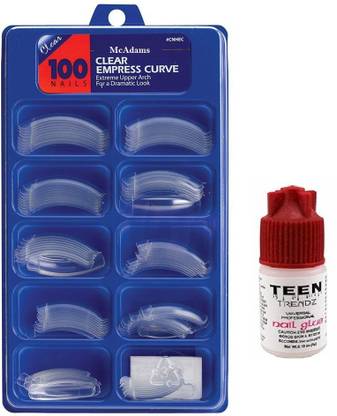 McAdams Empress Curve Premium Quality Transparent Acrylic Fake Nails with Glue Transparent