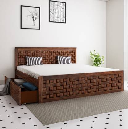 Home Edge Weave Sheesham Wood Solid Wood King Drawer Bed
