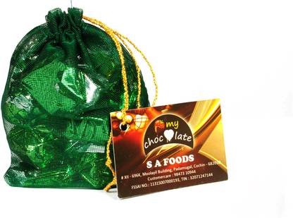 my chocolate Chocolate Gift Pouch Green Net Potli Bag with Chocolates Best for Gift ( 90 Gram) Truffles