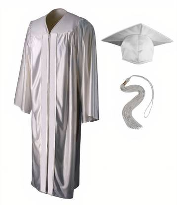 MeraConvocation White Shiny Convocation Gown and Cap for Adults Graduation Gown