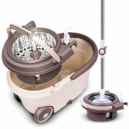 Infinite Wiz Spin Mop and Easy Bucket Set with Big Wheels for Best 360 Degree Floor Cleaning Flat Mop