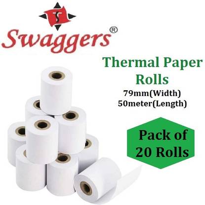 स्वागर्स Paper Rolls बिग साइज़ 3 इंच थर्मल पेपर रोल्स 79mm(चौड़ाई)x50मीटर(लम्बाई) 20 रोल्स का पैक 79mm थर्मल पेपर