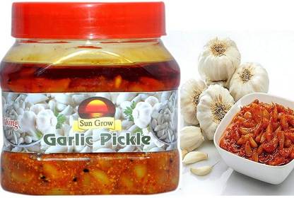 Sun Grow Organic Homemade Punjabi Flavour Tasty & Spicy Garlic Pickle Sabut Lahsun Ka Achar 500gm Garlic Pickle