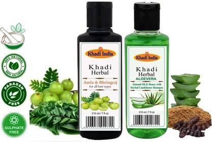Khadi Herbal कॉम्बो: आंवला भृंगराज और एलोवेरा हेयर क्लेन्ज़र शैम्पू