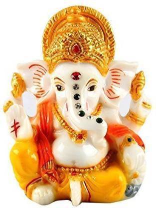 shri ganesham industries Ganesha Decorative Showpiece - 10 cm (Polyresin, White, Orange) Decorative Showpiece  -  10 cm