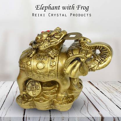 CRYSTU Feng Shui Elephant With Frog For Wealth, Strength, Wsdom And Success Decorative Polyresin Yantra