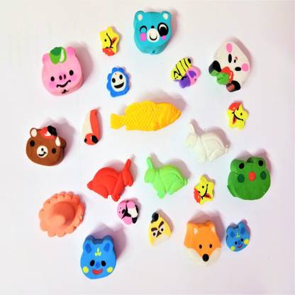 SEEL Multicolor Pencil Top Erasers with Fish & Rabbit Non-Toxic Eraser