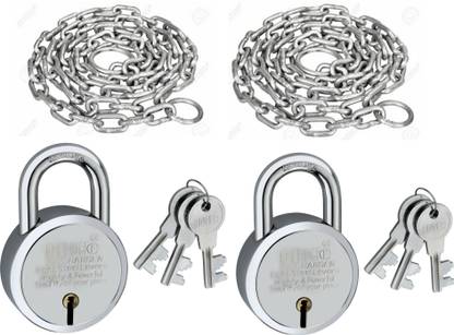 Hilife 4 Feet 7 MM Metal Chain & 65 MM Padlock (Silver) Chain Lock
