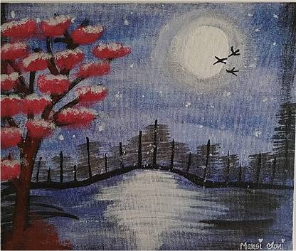 ShoppingDreams moonlight night landscape painting on canvas original hand made printing 10/12inch Canvas 10 inch x 12 inch Painting