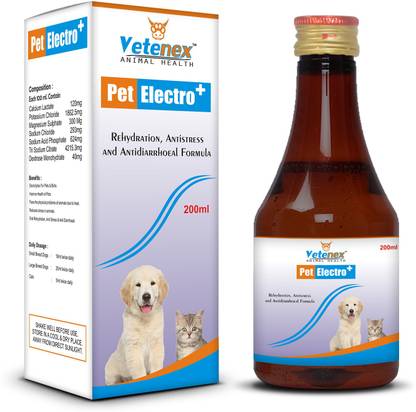VETENEX Pet Electro Plus - Instant Energy Electrolyte Liquid Supplement for Dog, Puppy and Cat - 200 ML Pet Health Supplements