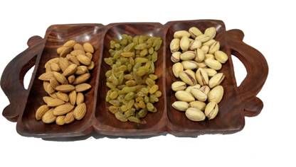 National Handicrafts 3 Part Dry Fruit Tray Home Decor Kitchen Dinning Table Serving Fruits Gift Office, 12" X 6", PLEASE NOTE: Dry Fruits are Just for Show not Include in Price. Tray