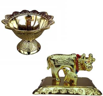 Utkarsh Combo Of Diwali Devdas ( No 1 Reglar Size) Diya Oil / Ghee Lamp With Kamdhen ( No 2 ) Brass Cow with Calf For Pja Prpose Brass