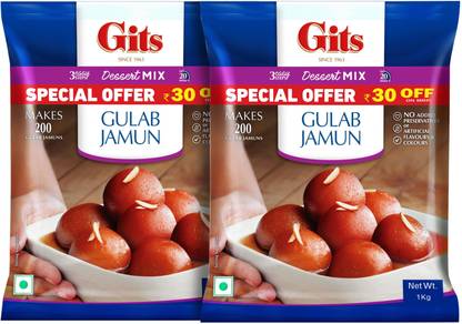 Gits Gulab Jamun Dessert Mix (Pack of 2 X 1 Kg) 2 kg