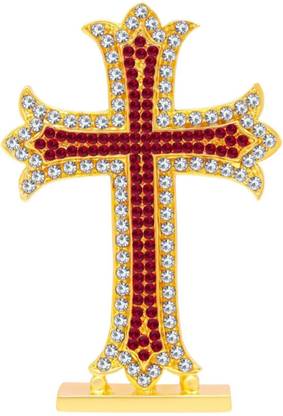 Love Kart Christian Jesus Christ Cross Idol | Holy Cross Idol | Red Cross Idol, Metal Statue for Car Dashboard | Home Décor | Office डेकोरेटिव शोपीस  -  7 cm