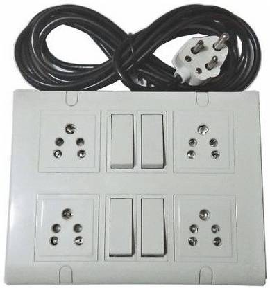 Zodias 4Nos Switch & 4Nos Socket White Extension Board With 5 Meter Wire 4  Socket Extension Boards