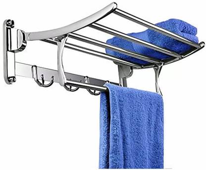 Filox Stainless steel folding towel rack hanger 18" inch chrome finish silver folding towel holder Silver Towel Holder 18 inch 3 Bar Towel Rod