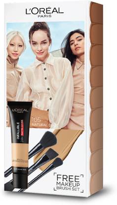 L'Oréal Paris 24H Matte Cover Foundation, 105 with Brush Set Foundation
