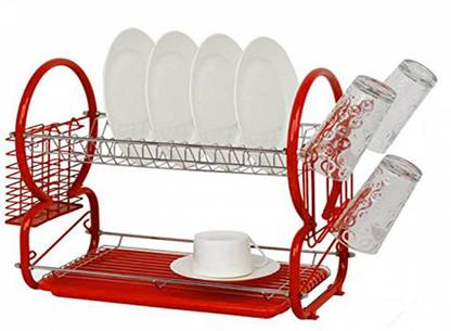 GTC Plate Kitchen Rack Plastic Dish Drainer Rack (Red)