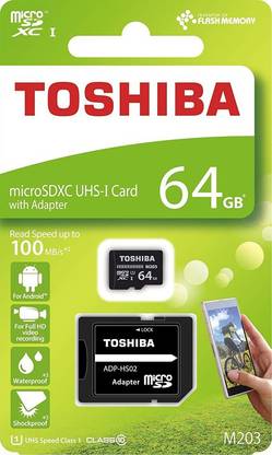TOSHIBA M203-64 M203 64GB Class 10 MicroSDXC 100MB Memory Card with Adapter 64 GB MicroSD Card Class 10 100 MB/s  Memory Card Compatible with Mobile, Camera, Computer, Tablet