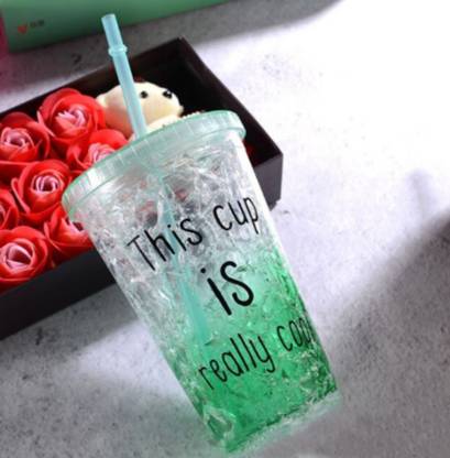 XINGLI Frosty Ice Cup Jar , cool sipper with lid and straw for Juice, Coffee, Beer, Ice Cream, Soft Drinks, Water, Shakes Plastic Frosty Freezer Beer Mug