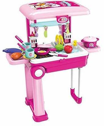 StarClub Little Chef 2 in 1 Kitchen Play Set, Pretend Play Luggage Kitchen Kit for Kids with Suitcase Trolley, Multi Color with Lights & Sound (Multicolored)