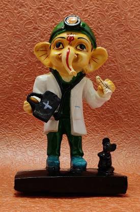 Sawcart Doctor Ganesha/Ganpati Idol Sculpture Statue Figurine Murti Wearing Stethoscope, Small Briefcase, Injection with Mouse for Home & Office Décor, Gifting Decorative Showpiece  -  19 cm