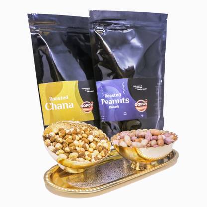 Gopcy Combo Packets of 2 Nuts - Roasted Peanuts Salted and Roasted Chana (Chickpeas) Healthy Gujarati Snacks - (400g Each) - 800g