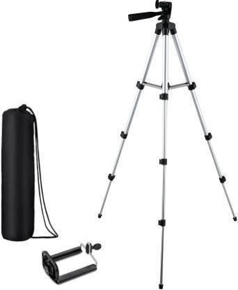 borealis Tripod Stand With 3-Way Head TripRod for Digital Camera DV Camcorder, Tripod 3110 with mobile Phone holder mount for all Smartphone Tripod (Silver, Black, Supports Up to 1500 g) Tripod