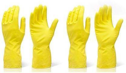 Friends Club Reusable Rubber Hand Gloves for Washing, Cleaning Kitchen and Garden (Ivory) Pack Of 2 Pair In 4 Pices Gloves Gardening Shoulder Glove