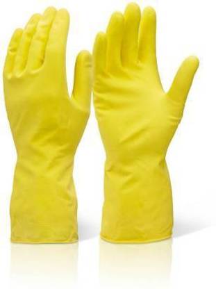 Friends Club Men's and Women's Reusable Safety Sanitation Waterproof Gloves for Dish Washing, Home Kitchen Cleaning (Yellow, Free Size)(Safety Hand Golves,Hand Protective Gloves,Cleaning Gloves) - 1 Pair Wet and Dry Glove