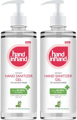 Hand in Hand Sanitizer Gel 500 ml (Pack of 2) Hand Sanitizer Pump + Refill