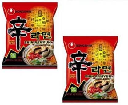 Nongshim Shin Ramyun Noodle Soup-120 gm (Pack of 2) (Imported) Instant Noodles Vegetarian