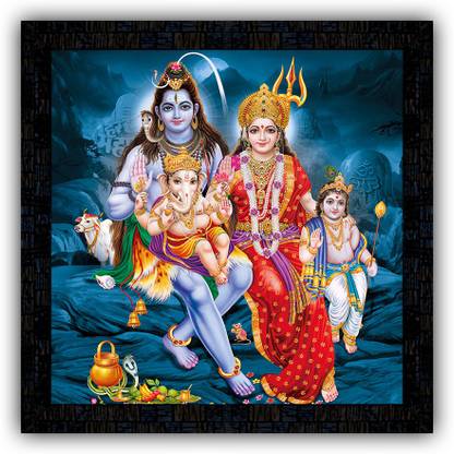 Poster N Frames framed poster of Bhole Nath parivar (Maa Parvati, Ganesh, Kartikey and Shiv Shankar) 20804 Digital Reprint 14 inch x 14 inch Painting