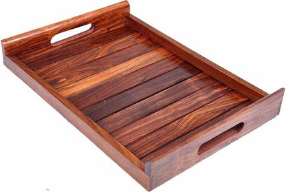 CRAFTSCART Wooden sheesham Wood Serving Trays for Dining Table (Brown-12x8x1.5 inch) Tray