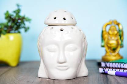 Bright Shop Floral Diffuser Set Ceramic Tealight Holder Diffuser,Calm Buddha Fragrance Oil(Best For Gift)White Color With 10ml Fragrance Oil And Tealight Candle