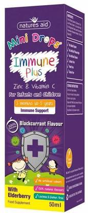 Natures Aid Immune Plus Mini Drops Blackcurrant Flavour 50ml Fruity Flavored Drops