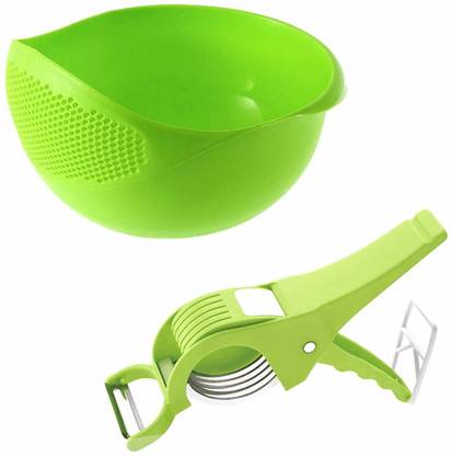 UNIBRITE Rice Washing Bowl And Vegetable Cutter Combo For Rice & Vegetable (Pack of 2) Kitchen Tool Set
