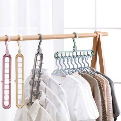 Blixxor 9 Holes Multi-fuction Magic Folding Hanger 360 Rotating Space Saving Hangers Plastic Dress Pack of 2 Hangers For  Dress
