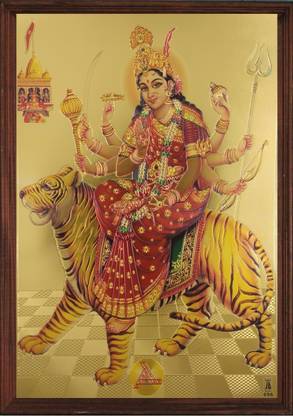 SAI BALAJI ACRALICS Durga maa photo with frame Digital Reprint 13.13 inch x 8.13 inch Painting