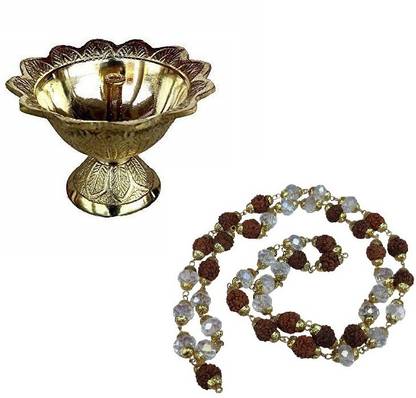 Utkarsh Combo Of Diwali Devdas ( No 1 Regular Size) Diya Oil / Ghee Lamp With Lifestyle 33 Cm Long Cap Cotton Dori Mala For Puja Purpose Brass