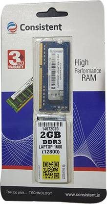 Consistent 1600 DDR3 2 GB (Single Channel) Laptop (LAPTOP 2GB DDR3, RAM)