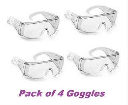 Quantum Retail - (Pack of 4) Eye Protection Safety Goggle / Anti-Droplets Disposable Protective Goggle With Clear Polycarbonate Lens for Power Tool, Welding, Wood-working, Medical Lab, Driving - Quantum Retail - Eye Protection Safety Goggles Glasses Anti-Droplets Disposable Protective Eyeglass with Clear Polycarbonate Lens for Power Tool, Welding, Laboratory, Wood-working, Medical Lab, Driving, Laboratory Safety Goggle (Free-size) - Pack of 4 Laboratory  Safety Goggle
