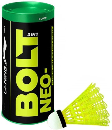 LI-NING Bolt Neo (3 In 1) Nylon Badminton Shuttlecocks (Yellow) Nylon ...