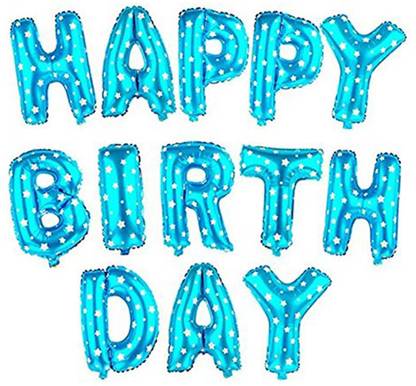 Party Hub Solid Solid Happy Birthday Decoration Foil For Birthday Party Blue Dotted Letter Balloon