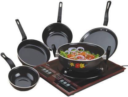 Ajit by AJIT Aluminium Set of 5 PCs Sauce Pan,Fry Pan,Tawa,Tadka Pan,Kadhai Induction Bottom Non-Stick Coated Cookware Set