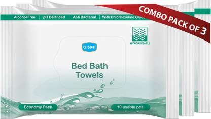 GINNI Hygiene Bed Bath Towel Wet Wipes for Adults, Patients & Refreshing Sponge Bath (Pack Of 3) (10 Towels Per Pack)