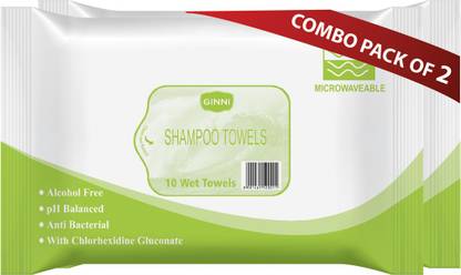 GINNI Shampoo Towel - No Water & Rinsing Required (Clean Hair in Minutes) (Pack of 2) (10 Towels Per Pack)