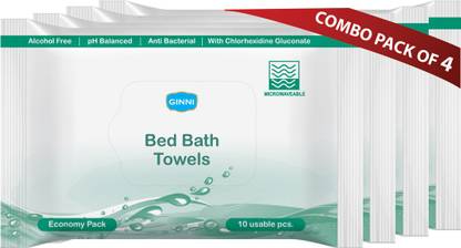 GINNI Hygiene Bed Bath Towel Wet Wipes for Adults, Patients & Refreshing Sponge Bath (Pack Of 4) (10 Towels Per Pack)