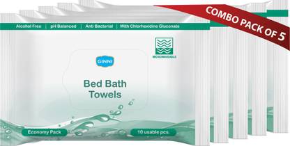 GINNI Hygiene Bed Bath Towel Wet Wipes for Adults, Patients & Refreshing Sponge Bath (Pack Of 5) (10 Towels Per Pack)